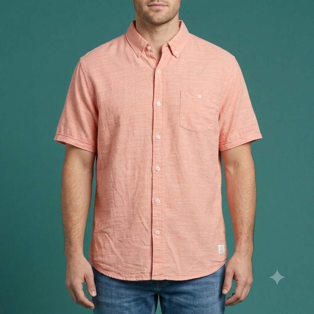 Weatherproof Vintage Shirt Mens XL‎ Peach Orange Country Twill Short Sleeve